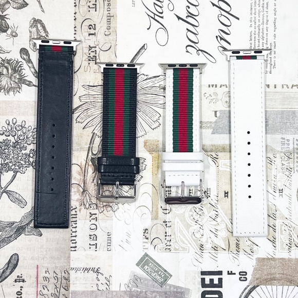 Canvas Leather Strap Nylon Watch Band for Apple Red & Green Strap Band - Picture 5 of 11